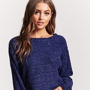 F21 navy semi-cropped tinsel sweater